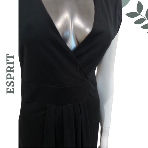 🛍️3/$40 Esprit Black Deep V Midi Dress Short Sleeve Stretch Lightweight Medium - Picture 5 of 8
